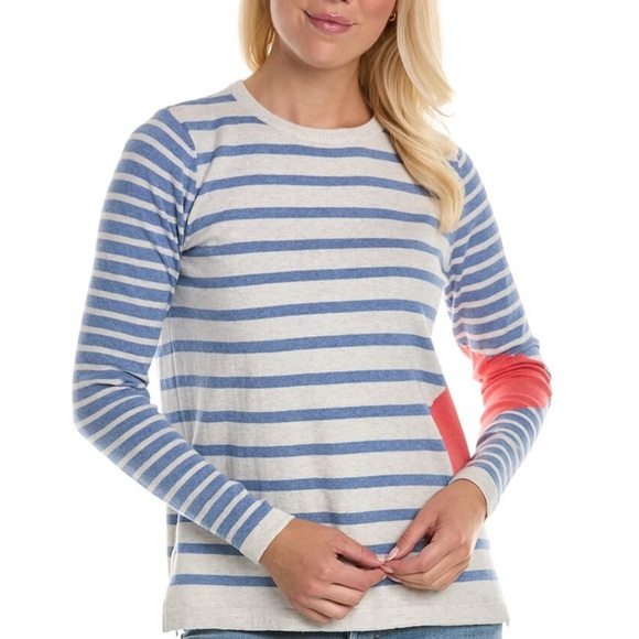 Lisa Todd Women’s Blue Grey Stripe Cotton Cashmere Blend Dot Sweater XL - Picture 1 of 14